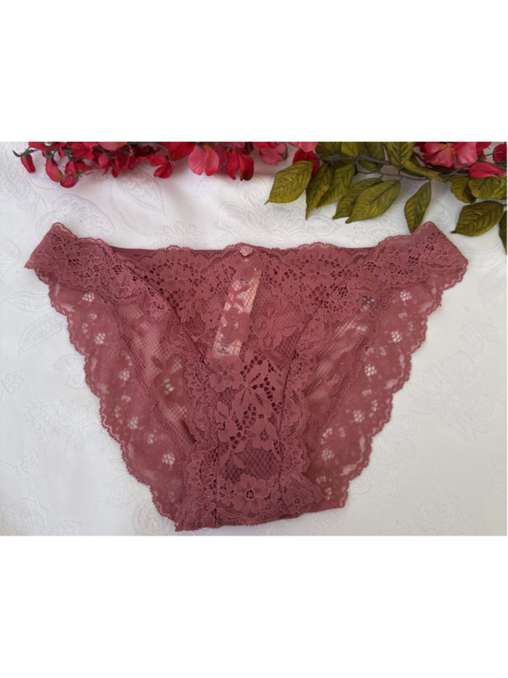 Victoria's Secret M Dream Angels Bikini Panty Lace Mauve Pink Flower NWT NEW